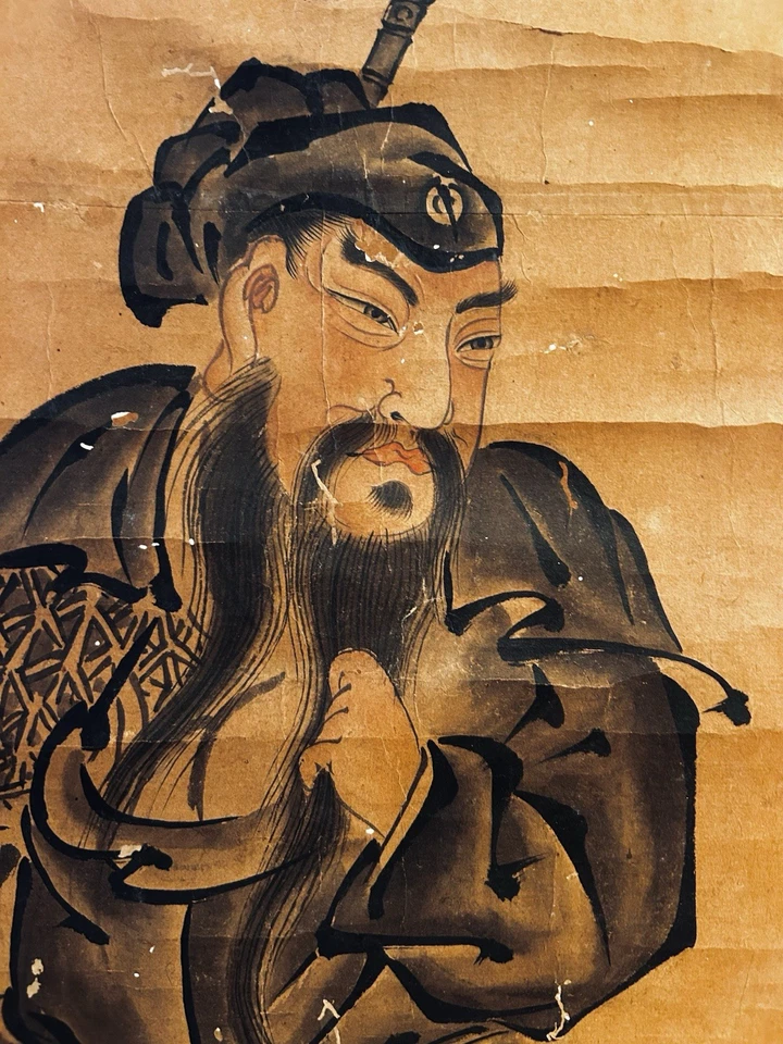 Pintura de pergamino colgante japonesa vintage del período Edo obra de arte zen de 200 años Foto 1 de 4