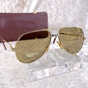 Gafas de sol Cartier Santos vintage marco dorado 59-14-130 con estuche de cuero - Imagen 1 de 16