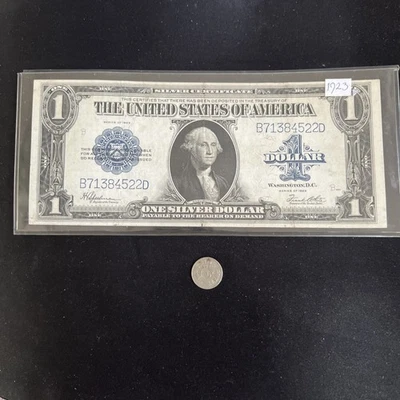 1923 $1 Silver Certificate Horse Blanket Large Size Blue Seal~folding Creases - Image 1 of 2