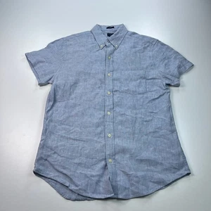 J Crew Button Down Shirt Mens Medium Slim Fit Blue Linen Preppy Casual - Picture 1 of 7