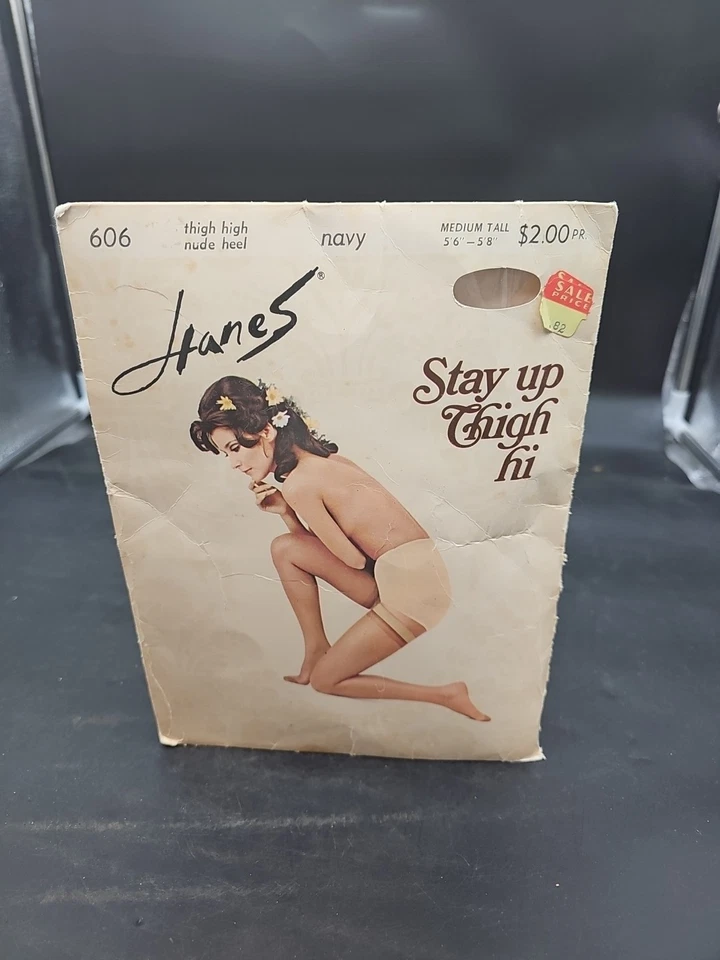  Tacón Hanes Stay Up Thigh Hi Nude #606 Medio/Alto Azul Marino Años 60/70 De Colección Foto 1 de 4