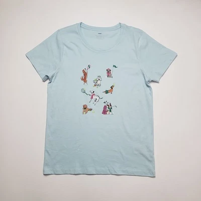 Camiseta Feminina Gráfica J.Crew Factory Cães Esportivos Azul Claro Média SS Colecionadores - Imagem 1 de 4