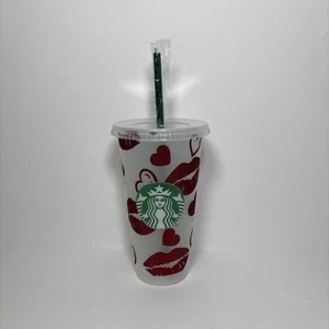 Starbucks Custom Love & Kisses Frosted 24oz Cold Cup Tumbler mit Deckel & Strohhalm NEU - Bild 1 von 8