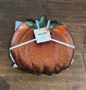 Akcam Set Of 4 Plates Glass Pumpkin Shaped Appetizer Orange - Picture 1 of 2