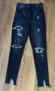 American Eagle Jeans Womens 6 Curvy Highest Rise Jegging Blue Dark Distressed - Picture 1 of 9