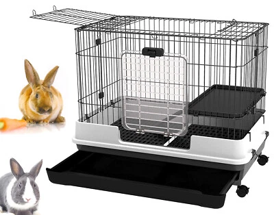 MCAGE Large 2-Floor Indoor Small Animal Rabbit Bunny Hutch Cage Cat Ferret With Wheel