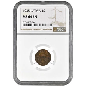Coin in NGC slab "1 santims 1935, Latvia, MS 64 BN" - Picture 1 of 2