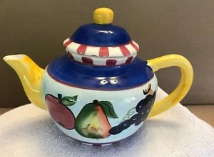 VINTAGE YOUNG'S 1996 HAND PAINTED FRUIT CERAMIC TEAPOT 5" TALL (EUC) - Picture 1 of 11