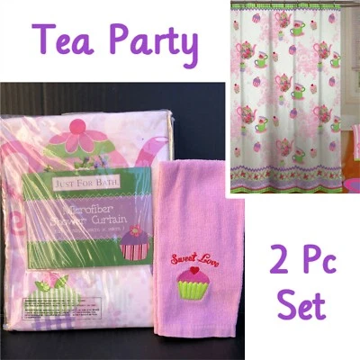 Cortina de ducha de microfibra para fiesta de té + toalla con punta de magdalena ~ rosa púrpura niña niño Foto 1 de 4