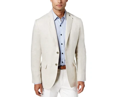 Abrigo deportivo para hombre color tostado claro Tasso Elba solapa con muescas 100 % lino, talla pequeña Foto 1 de 4