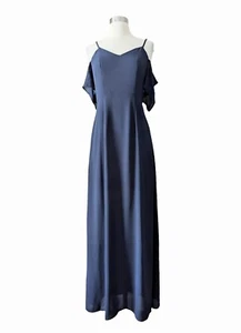 TOBI Dress Slate Blue Off Draped Shoulder Bridesmaid Spaghetti Strap Maxi MEDIUM - Picture 1 of 11