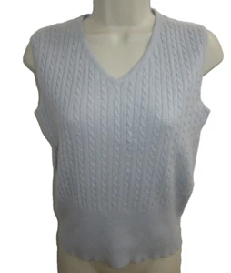 Grayson & Dunn 100% Cashmere Blue Cable Knit V-neck Sleeveless Sweater Size S - Picture 1 of 4