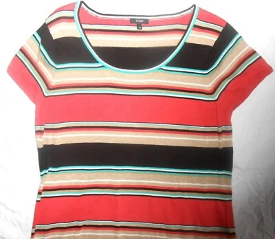 Hobbs Cap Sleeve Stripe Top coral brown beige scoop neck cotton knit Size 14 vgc - Imagem 1 de 3