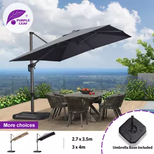 PURPLE LEAF Rectangle Patio Umbrella Outdoor Cantilever Umbrella With Base - Picture 1 of 19
