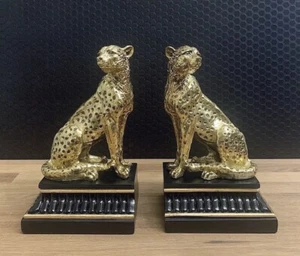Buchstützen Leopard Set Figur Skulptur Barock Optik Statue gold antik Stil Deko - Bild 1 von 8