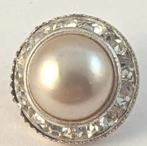 8 Vtge Rhinestone +Pearl Buttons 5/8"Silver Color Rim + Backs Shanks - Picture 1 of 6