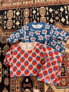 Hanna Andersson lot 2 Pajamas 160 sz 14 Strawberry Pink And Red Blue Flowers - Picture 1 of 5