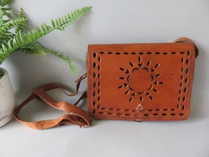 Vintage Retro Boho 1970's Hippy Hand Tooled Over Body Real Leather Bag, Satchel - Picture 1 of 4