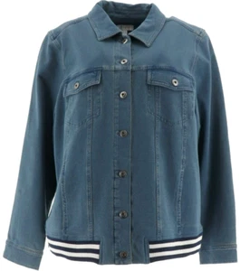Denim & Co. Women's Comfy Knit Jean Jacket w/ Rib Trim, Antique Wash, Lg - Picture 1 of 5