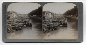 Población flotante de China cantón Canal Stereoview Underwood c 1900 - Imagen 1 de 1