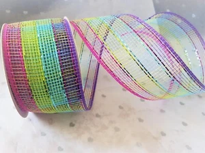 Eleganza COLOURFUL CHECK Deco Mesh Metallic - decorative Ribbon 63mm - 2 metres - Picture 1 of 1
