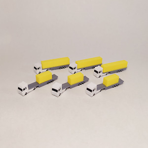 6x Yellow ARTICULATED CONTAINER Truck/Lorry Airport GSE Vehicles 1:400 Scale