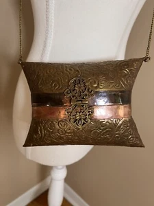 Vintage Hardshell Brass Purse Copper Pillow Clutch Handbag Purple Velvet Lining - Picture 1 of 17