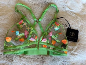 Honey Birdette LOTTIE🌸💚 Neon Green & Pink Floral Bralette XS - Picture 1 of 2