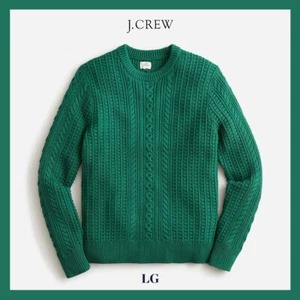 NWT - J. CREW Men's Cotton Cable-Knit Crewneck Sweater, Deep Alpine Large - $118 - Picture 1 of 6