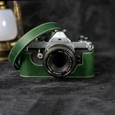 Funda para media cámara de cuero real hecha a mano para Pentax MX con correa para el hombro Foto 1 de 2