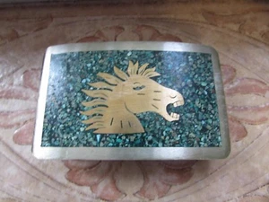 FABELHAFTE VINTAGE MEXIKANISCHE SILBER PFERD GÜRTELSCHNALLE MIT TÜRKIS - Bild 1 von 5
