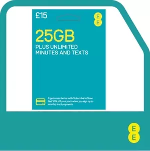 EE 25GB Data Sim inkl. 15€ Aufladung 25GB, unbegrenzte Minuten & unbegrenzte SMS. - Bild 1 von 7