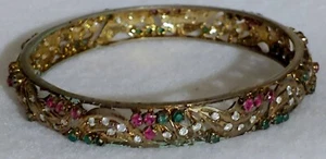 Vintage - selten - Armreif Armband Kunststeine goldfarben Metall Krappen besetzt 3/8 breit - Bild 1 von 11
