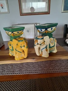 2 Elefanten Blumensäulen Blumenhocker orientalisch Blumentisch Säule Hocker Grün - Bild 1 von 8