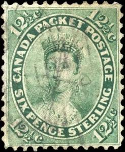 Canada Used F-VF 12-1/2c Scott #18 1859 Queen Victoria First Cents Stamp - Bild 1 von 2
