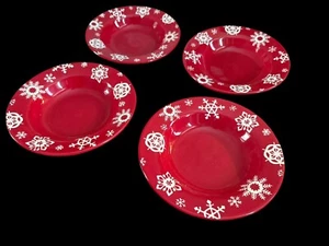 Target Home Snowflakes 9” Rimmed Salad/ Soup Bowl Christmas Red White - Set Of 4 - Picture 1 of 6