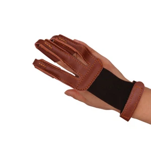 Archery Glove 3 Finger Tab Leather Gloves Recurve Bow Compound Bow Hunting - Picture 1 of 10