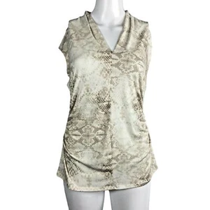 Vince Camuto Shirt Damen Gr. M weiß beige Schlangenmuster Stretch Strick V-Ausschnitt Oberteil - Bild 1 von 8