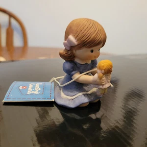 Vintage Enesco 1980 Country Cousins Katie Sitting with Doll  Figurine w/ Hangtag - Picture 1 of 2