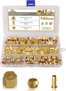140PCS 3/8" Brass Compression Fittings Assortment - Sleeves, Ferrules, Nuts - Picture 1 of 12