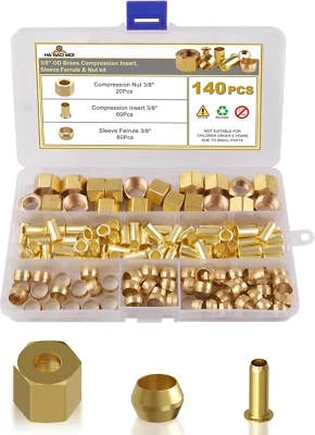 140PCS 3/8" Brass Compression Fittings Assortment - Sleeves, Ferrules, Nuts - Image 1 of 4