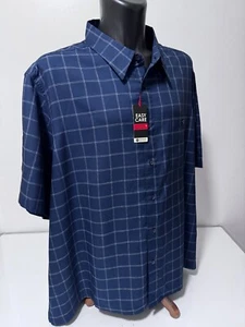 NWT Haggar Men's Blue Gingham Burron Up Short Sleeve Shirt Sz 4X - Picture 1 of 12