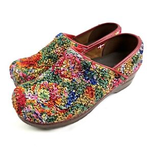 Sanita 37 Frill Clogs Colorful Fabric Slip On Shoes Womens