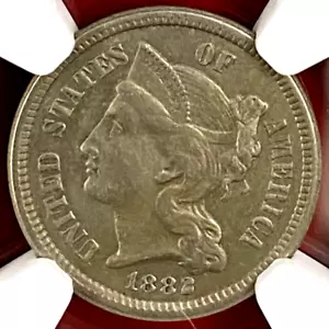 NGC AU-53! 1882 THREE CENT NICKEL - Picture 1 of 3