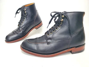 FRYE Walter Made In USA Lace Up Black All Leather Boots Men's US 9 M - Picture 1 of 12