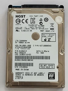 HTS541010A9E680, PN: 0J26213, MLC: DA5218, 27 SEP 14, HGST 1Tb 2.5" HDD - Imagen 1 de 2
