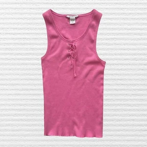 Abercrombie Girls Rib Knit Lace-Up Tank Top Bright Pink Racer Back Size Small - Picture 1 of 11