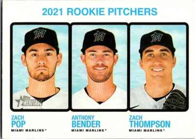 2022 Topps Heritage Zach Pop/Zach Thompson/Anthony Bender RC Miami Marlins #73 - Image 1 of 2