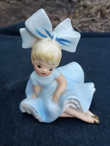 Vintage Inarco Big Bow Blue Dress Bloomer Girl Figurine E-1059 Japan Broken Glue - Picture 1 of 8