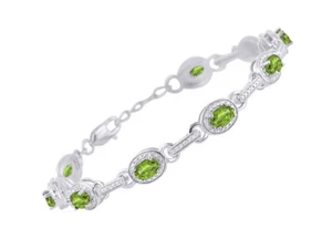 Rylos 925 Silver Bracelet Peridot & Diamond 6X4MM Gemstone August Birthstone - Picture 1 of 3